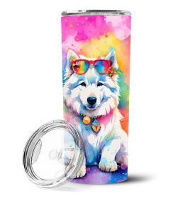 Samoyed Hippie Dawg Stainless Steel Skinny Tumbler Vacuum Double Walled Reusable Insulated Tumbler Travel Cup for Coffee Cocktails Gift with Lid